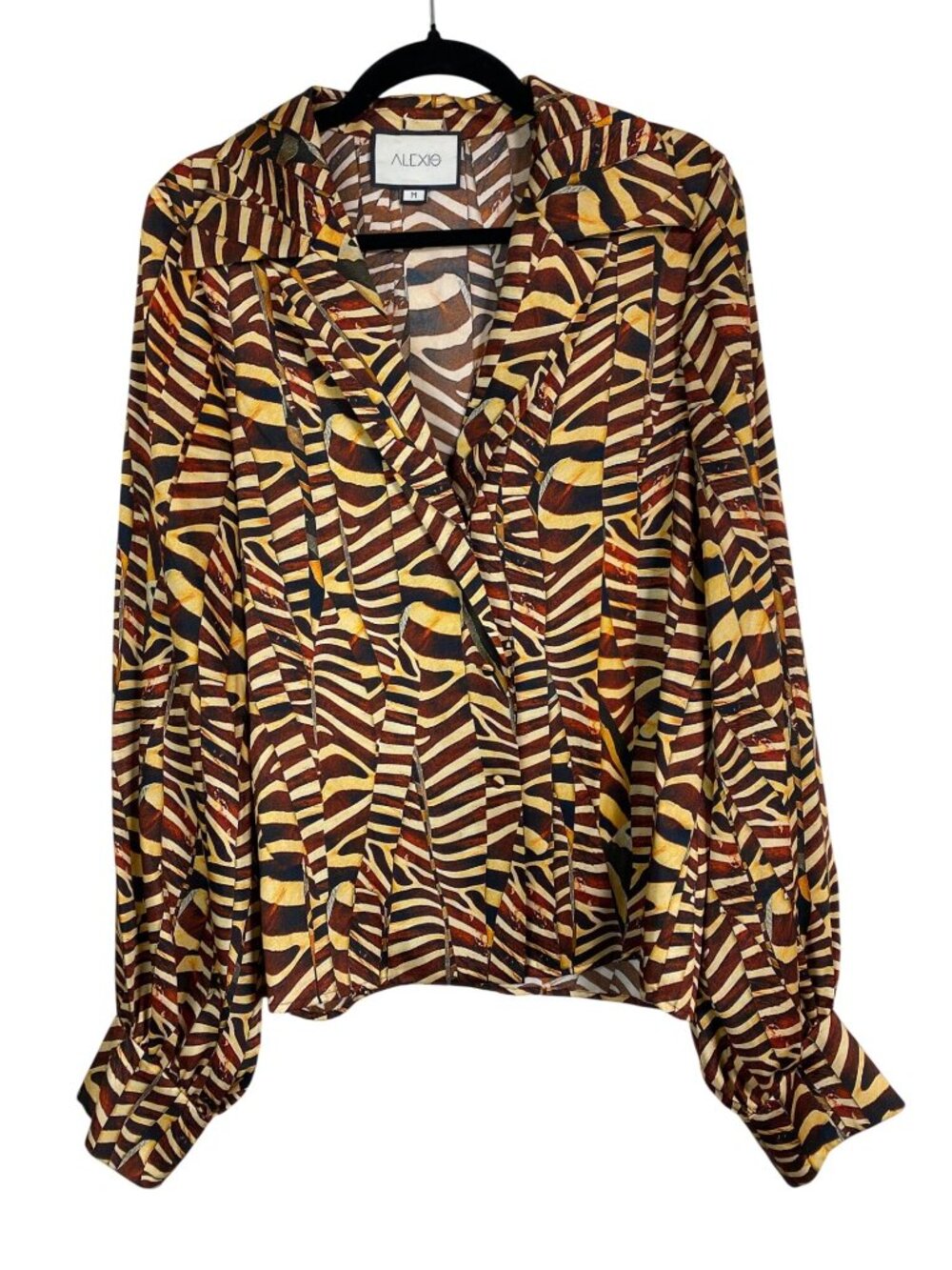 Alexis Multicolor Printed Blouse Long Sleeves Top Size Medium Brown yellow